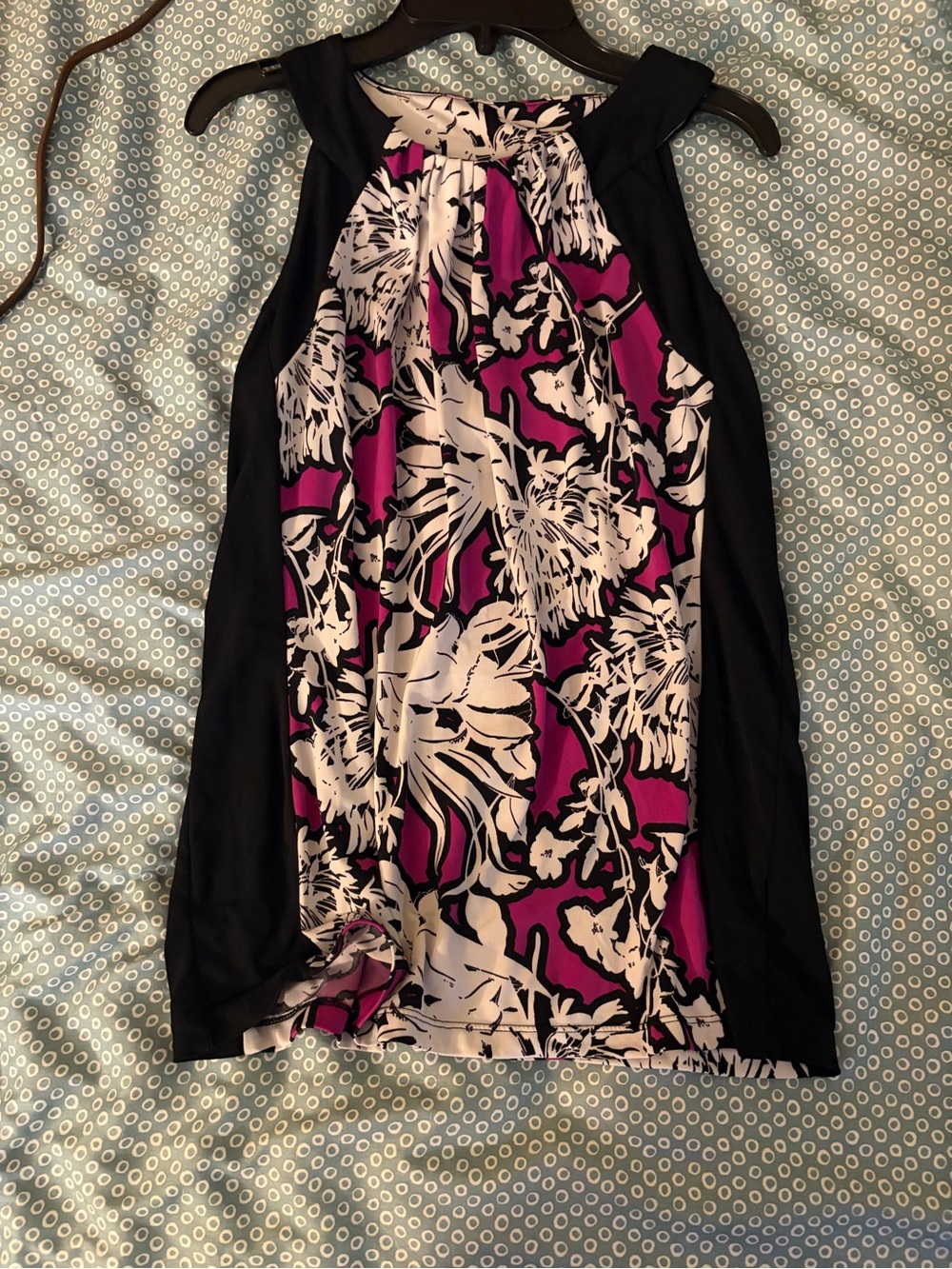 Floral Halter Tank Top in Black and Magenta